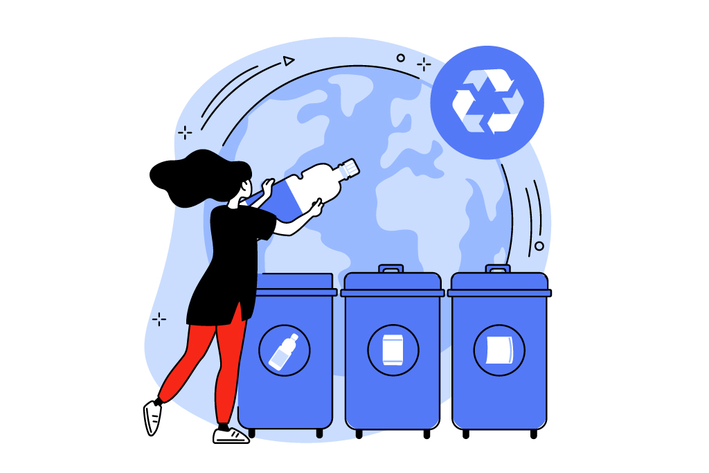 Mujer reciclando en el contenedor