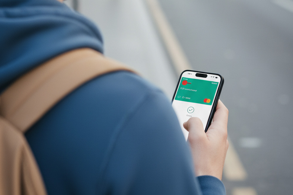 Persona consultando aplicación de transporte en smartphone